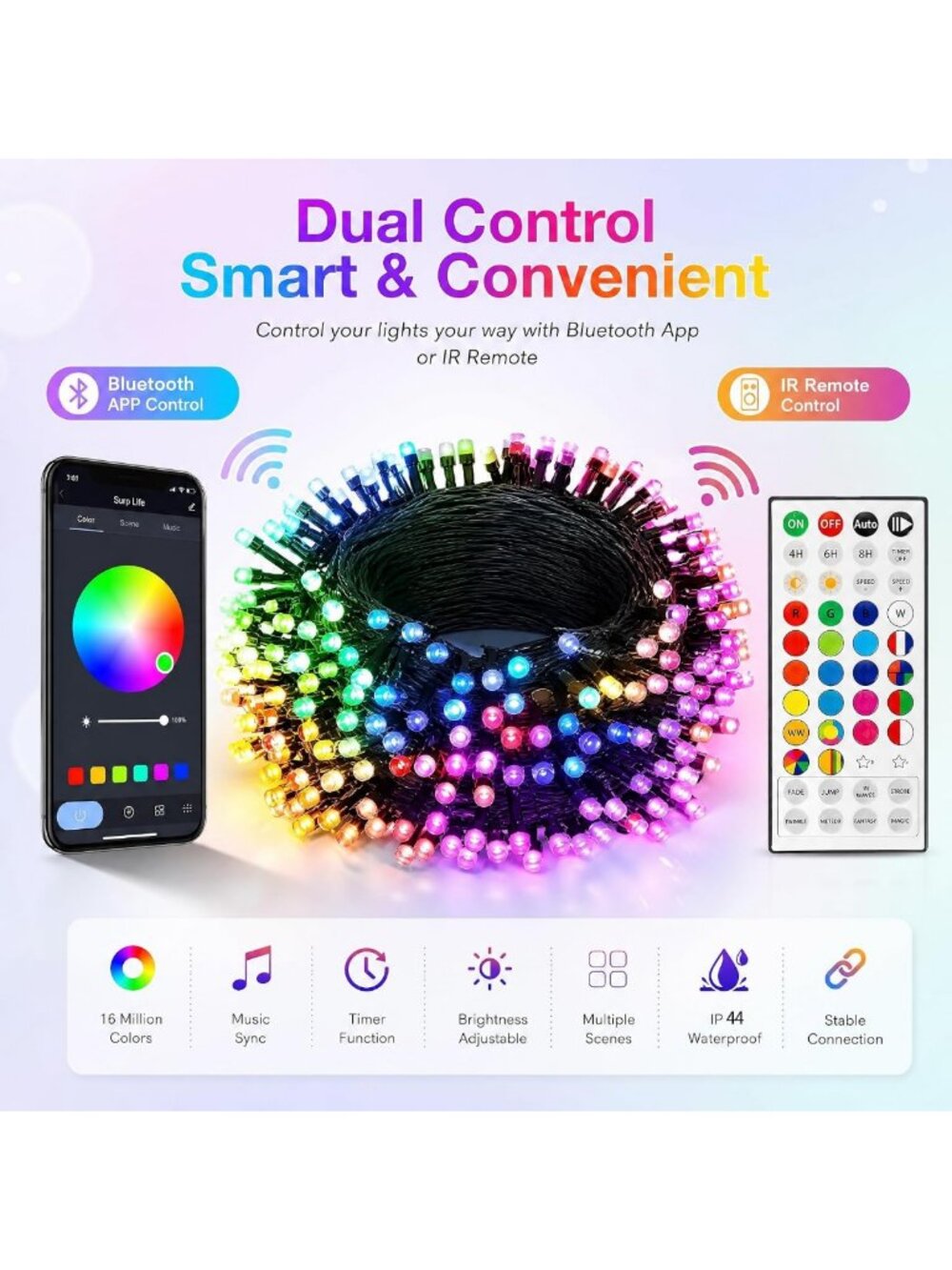 300 LED Color Changing String Lights - 98FT Smart Remote & App Control for - Picture 3 of 8